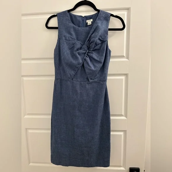 J. Crew Factory | Dresses | J Crew Factory Blue Drape Knot Linen Blend  Sheath Dress | Poshmark
